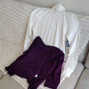 White Turtleneck and Purple Cardigan Set